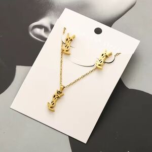 Elegant Gold Logo Necklace and Earrings Set